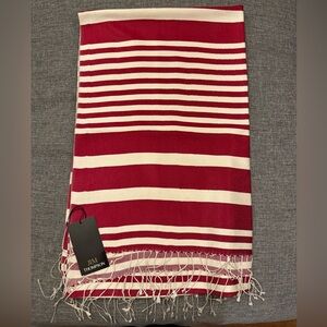 NWT Jim Thompson 100% Silk Red White Striped Handwoven Stole Scarf Shawl Wrap